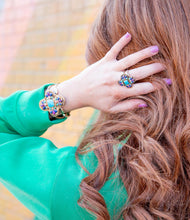 Load image into Gallery viewer, Zion Blue Turquoise Multi-Stone Golden Cuff Bracelet