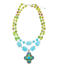 Load image into Gallery viewer, Zion Lime Green and Blue Turquoise and Sterling Silver Statement Necklace