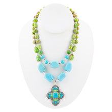 Load image into Gallery viewer, Zion Lime Green and Blue Turquoise and Sterling Silver Statement Necklace